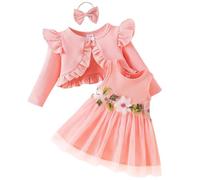 Yoolhamy Bebé Niñas Vestido de Flores y Cárdigan Manga Larga Algodón Princesa Tutú Vestidos con Trajes Abrigo (FR/ES, Edad, 3 Meses, 6 Meses, Long Sleeve White)