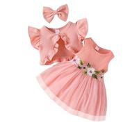 Yoolhamy Bebé Niñas Vestido de Flores y Cárdigan Manga Larga Algodón Princesa Tutú Vestidos con Trajes Abrigo (FR/ES, Edad, 3 Meses, 6 Meses, Long Sleeve White)