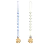 Yoolhamy Chupetero Silicona, 2 Paquetes Chupeteros Cadena Chupete Bebe para Niños y Niñas, Suaves y Flexibles Clips para Sujetar Chupete (1pcs Blue+1pcs Beige)