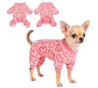 Yoolhamy Pijama para Perros Pequeños Gatos Forro Polar Mameluco de Corazón Ropa de Pijamas Rosa Suave Pijama de Cuatro Patas para Cachorro Chihuahua Yorkie (XS)