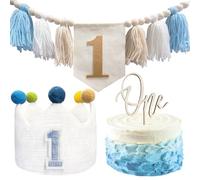 Yoolhamy Trona de 1er cumpleaños con corona de cumpleaños, decoración y decoración para tartas para el primer cumpleaños de niños y niñas (Baby Boy Crown)