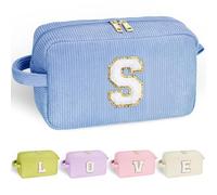 YOOLIFE Bonita bolsa de maquillaje con inicial, bolsa de maquillaje, bolsa de cosméticos, regalos para adolescentes, amigas, regalos de cumpleaños para mujeres y mujeres, Azul, S