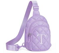 YOOLIFE Riñonera con letras para niños y niñas, regalo para niñas, 6, 7, 8, 9, 10, 11, 12 años, regalos personalizados para adolescentes, para mujeres, novio, hermana, mamá, morado, T, Contemporáneo