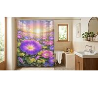 Yoonqun Gloria matutina Rosa Cortina de Ducha 200 x 200 cm,Antimoho de Tela Impermeable,Cortina para Bañera Antibacteriana Lavable con 12 Ganchos para Baño y Hoteles