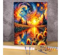 Yoonqun Pintar por Numeros Adultos,Atardecer de ensueño en el río DIY Pintura por Números para Adultos Principiantes,Kit de Pintura Acrílicas al óleo de Lienzo para Hogar Decoración,sin Marco 30x40cm