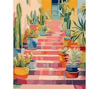 Yoonqun Pintura por Números para Adultos,Planta de escalera Kit de pintura por Números DIY,con Pinceles y al óleo Acrílicas para Adultos Niños Lienzo Arte Hogar Pared Decoraciones sin Marco,55x70cm