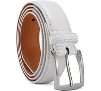 YOORAN Cinturón de piel para hombre, 33 mm de ancho, de piel, cinturón para hombre, para vaqueros, zapatos de traje, traje, Blanco, 105cm/30"-34" taille verstellbar