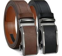 YOORAN Cinturones de cuero para hombre, paquete de 2 cinturones de trinquete automáticos ajustables de 1 3/8 pulgadas en juego de regalo, 02 Negro/Marrón, Full length 105CM/Belt Waist 28"to 32"