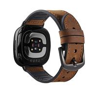 YOOSIDE Cuero auténtico con forro de silicona para Fitbit Versa 3/Versa 4, pulsera de cuero, suave, resistente al sudor, correa para hombre con cierre de acero inoxidable, compatible con Fitbit Sense