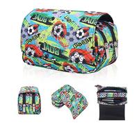 Yootiko Estuche de 2 capas para niños y niñas, estuche verde deportivo para la escuela, artículos de papelería, material escolar, estuche escolar, jugador de fútbol, estuche para lápices