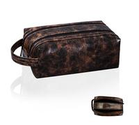 Yootiko Estuche de plumas de piel sintética portátil, grande, impermeable, doble capa, cuadrado, para hombres y mujeres, vintage, neceser con cremallera, para viajes, hogar, trabajo y escuela (oscuro