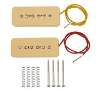 Yootones Juego de 2 pastillas P90 de puente y cuello de bobina única N/B compatibles con piezas de guitarra eléctrica de repuesto (amarillo)