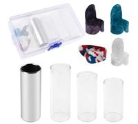 Yootones Juego de diapositivas para guitarra, 1 diapositiva de acero inoxidable, 3 diapositivas de vidrio y 4 púas protectoras para los dedos para guitarra, banjo, ukelele