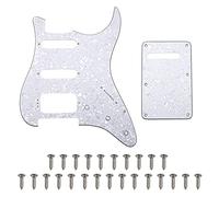 Yootones - Juego de placa trasera de guitarra de 11 agujeros de esquina redonda HSS con tornillos de golpeador compatible con Stratocaster estadounidense y mexicano (4 capas de perla blanca)