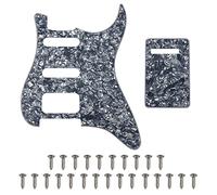 Yootones - Juego de placa trasera de guitarra de 11 agujeros de esquina redonda HSS con tornillos de golpeador compatible con Stratocaster estadounidense y mexicano (4 capas gris perla)
