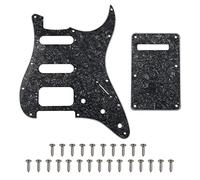 Yootones - Juego de placa trasera de guitarra de 11 agujeros de esquina redonda HSS con tornillos de golpeador compatible con Stratocaster de Estados Unidos/México (4 capas color perla negra)
