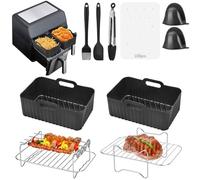 Yoowalar Accesorios Freidora de Aire, 10 Piezas Accesorios Freidora Sin Aceite, Molde Silicona Freidora de Aire para Ninja Foodi AF400EU AF300EU y Freidoras de Aire de Doble Zona 7.6L-9.5L, Negro