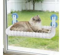 YooxArmor Hamaca Gato Ventana Plegable & Sin Cables,Cama Gato Ventana con 4 Ventosa Fuerte & Funda Reversible,60×30cm,Resistente hasta 20 kg (Blanco, M)