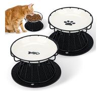 Yooyan 2 cuencos elevados para gatos, de cerámica, protección cervical, con base de silicona y soporte de metal, comedero elevado para gatos de 10 cm