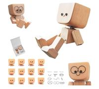 Yooyan Figura de hombre de madera sacudida, encantadora figura de madera con una sonrisa, figuras de madera que se tambalean, decoración de coche de cabeza animada, decoración de coche hecha a mano