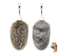Yooyan Juego de 2 cabezales de repuesto de piel de conejo natural, juguete interactivo para gatos en 2 colores para pesca de gatos, juguete suave y esponjoso para vivir el instinto de caza