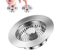 Yooyan Tapón de desagüe 3 en 1 de acero inoxidable con colador, colador para fregadero de cocina y tapón de fregadero con cesta antiobstrucción, orificio de 75 a 86 mm