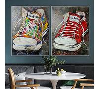 Yooyu Graffiti Artwork Sneakers Canvas Posters and Prints Pop Street Art Zapatos Deportivos Cuadros de Pared para la Sala de Estar Decoración del hogar 30x40x2cm Marco Interno