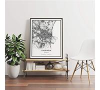 Yooyu Póster de mapa de Valencia para pared, regalo de España, ciudad, calle, viaje, mapa, pintura moderna, decoración de pared del hogar, 40 x 50 cm, sin marco