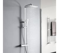 YOOZENA Columna de Ducha Termostática Ajustable Con Grifo, 38 °C, Alcachofa de Ducha de Baño con Manguera, Cromado Cuadrada