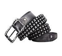 YOPADO 3 Filas Punk Rock Clásica Pirámide con Tachuelas Cinturones Casuales De Cuero De Vaca Cinturón De Piel con Remaches Y Hebilla(125cm/waist:42"~44", Black)