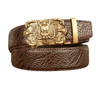 YOPADO Hombres Cinturón De Trinquete De Cuero De Piel De Lagarto Imprimir Hebilla Automática De Deslizamiento Grabado Cabeza De Dragón Corte A La Medida Exacta(120cm/waist:41", Brown)
