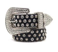 YOPADO Mujeres Rhinestone Cinturón, Hombres Vaquero Vaquera Occidental Lentejuelas Diamante Bling Tachonado Cinturones De Cuero Hebilla Ancha(110cm/waist:37", Black~D)