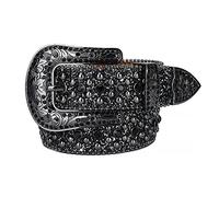 YOPADO Mujeres Rhinestone Cinturón, Hombres Vaquero Vaquera Occidental Lentejuelas Diamante Bling Tachonado Cinturones De Cuero Hebilla Ancha(100cm/waist:33", Black~F)