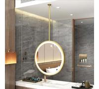 Yopappol Espejo de Techo con Tira de luz Regulable de 3 Colores, Espejos de tocador LED para baño, Espejo Colgante Decorativo con Marco Redondo para sobre Lavabo.(Gold,Diameter-50CM/19.7INCH)