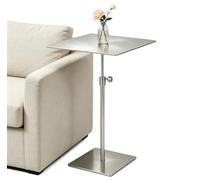Yopappol Mesa Auxiliar De Sofá Minimalista De Metal Cepillado, Escritorio De Comedor con Extremo De Acero Inoxidable De Altura Ajustable, Mesa De Sofá De Espacio Pequeño para Leer Café(Top 35cm)
