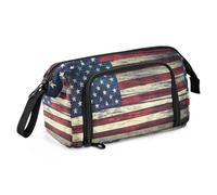 Yopersonalizes Estuche grande para niñas y niños, diseño vintage de la bandera de Estados Unidos, para suministros de escuela secundaria, papelería de oficina, estuche organizado para niños