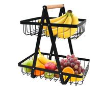 YOPEUC Fruteros de Cocina 2 Pisos, Cesta de Frutas de 2 Niveles, Negro Cesta de Cocina para Frutas y Verduras, Frutero 2 Pisos para Cocinar, Verduras, Aperitivos y Pan