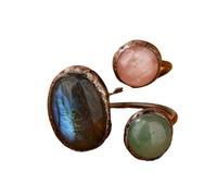 YOPI Anillo Ajustable Dongling Verde de Cristal en Polvo de feldespato Natural - joyería única Hecha a Mano