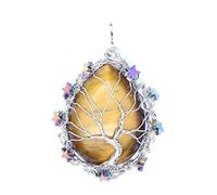 YOPI Colgante de árbol de la Vida con Forma de Estrella y Gotas de Agua de Piedra Natural - Adornos Colgantes de Cristal Blanco(Tigereyestone(Silver))