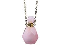 YOPI Colgante de botella de perfume de piedra cruda de cristal natural - Joyería de aromaterapia facetada de diamante de jade(Pink quartz)