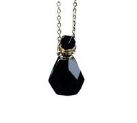 YOPI Colgante de botella de perfume de piedra cruda de cristal natural - Joyería de aromaterapia facetada de diamante de jade(Obsidian)