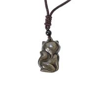 YOPI Colgante de Collar de Zorro de obsidiana de Oro Natural - joyería de Cristal Animal única(Goldenobsidian)