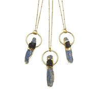 YOPI Collar con Colgante de Piedra cianita Irregular Natural con Cuentas Doradas for Mujer