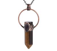 YOPI Collar con Colgante Hexagonal de Piedra de Ojo de Tigre Retro de Bronce - Joyería artística Vintage for Mujer(Tigeeyechain)