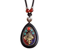 YOPI Collar de Buda hecho a mano con colgante de dios elefante Buda maestro de la fortuna - cadena de lana y colgante Thangka de sándalo(Color5)
