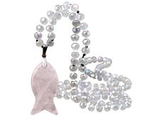 YOPI Collar Largo con Colgante de pez de ágata de Cristal Natural Hecho a Mano - Cadena de suéter Anudada con Cuentas(PinkCrystal)