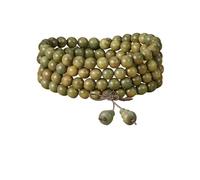 YOPI Natural Green Sandalwood Bracelet with 108 Beads and Buddha Pendant for Meditation and Spiritual Growth(10mm*108pcsA)