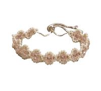 YOPI Pink Crystal Rice Bead Braided Clover Bracelet For Women | Chic clover charm bracelet, pink crystal rice beads, braided cord, adjustable fit