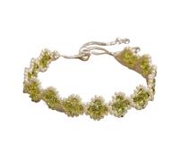 YOPI Pink Crystal Rice Bead Braided Clover Bracelet For Women | Chic clover charm bracelet, pink crystal rice beads, braided cord, adjustable fit