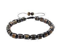 YOPI Pulsera cilíndrica de piedra natural con cristales negros y cálculos biliares - Diseño étnico de una sola fila(Tigereyestone)
